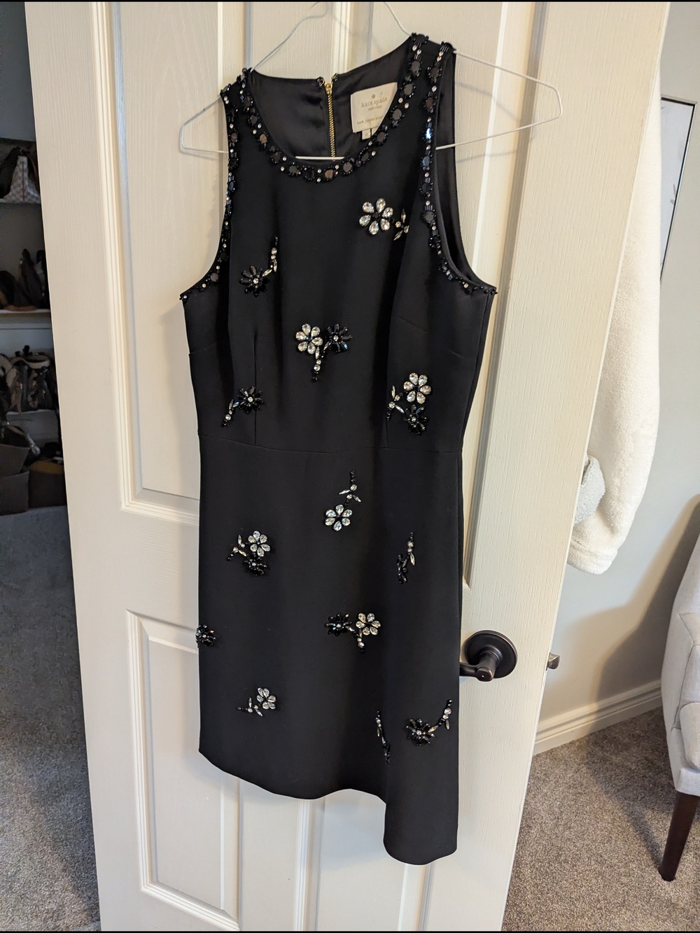 kate spade Black Sleeveless Beaded Floral Mini Dress